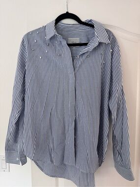 Rails Striped Button-Up Shirt with Pearl Studs